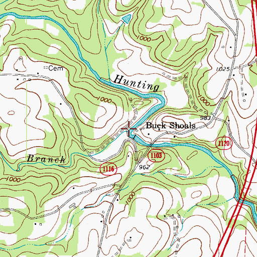 Topographic Map of Big Branch, NC