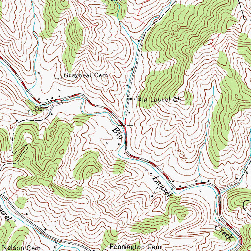 Topographic Map of Big Branch, NC