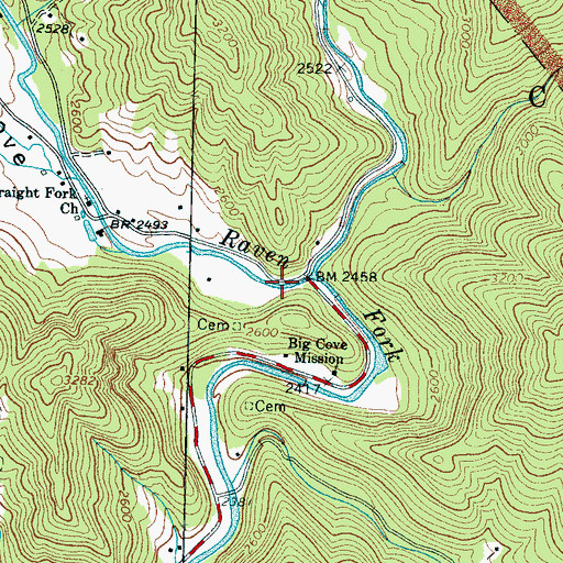Topographic Map of Big Cove, NC