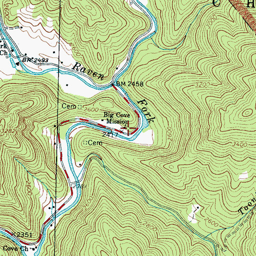 Topographic Map of Big Cove Mission, NC