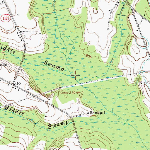 Topographic Map of Big Middle Swamp, NC
