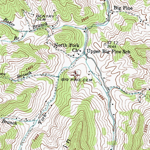 Topographic Map of Big Pine Cemetery, NC