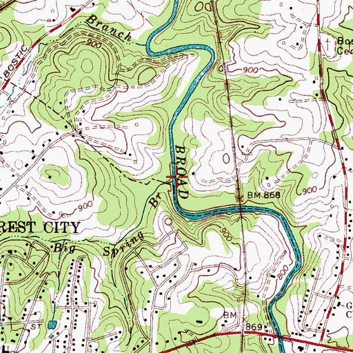 Topographic Map of Big Spring Branch, NC