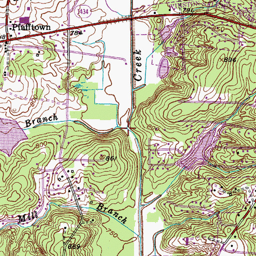 Topographic Map of Bill Branch, NC