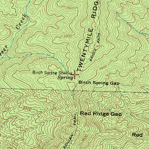 Topographic Map of Birch Spring Shelter Spring, NC