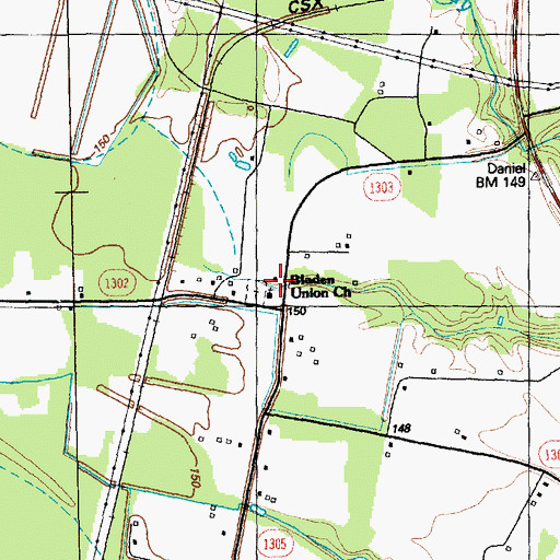 Topographic Map of Bladen Union Church, NC
