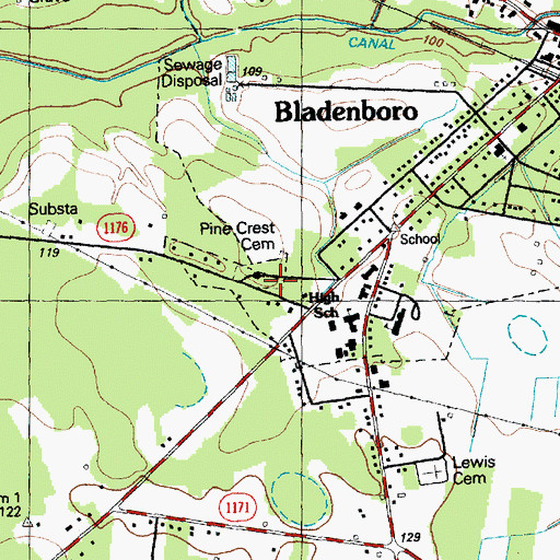 Topographic Map of Bladenboro Cemetery, NC