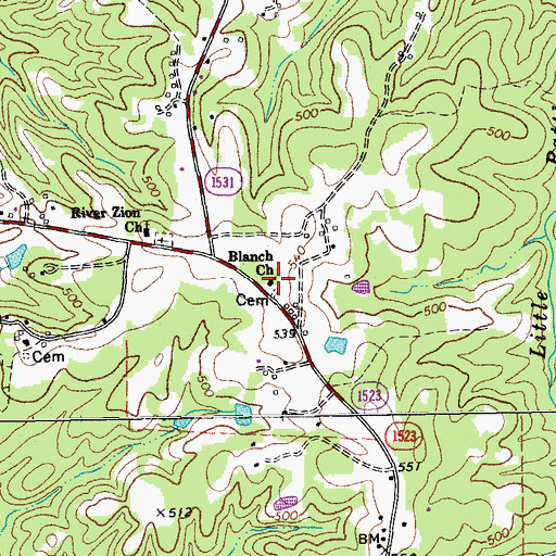 Topographic Map of Blanch Church, NC