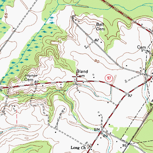 Topographic Map of Bland Cemetery, NC