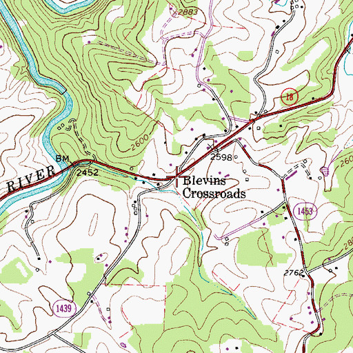 Topographic Map of Blevins Crossroads, NC