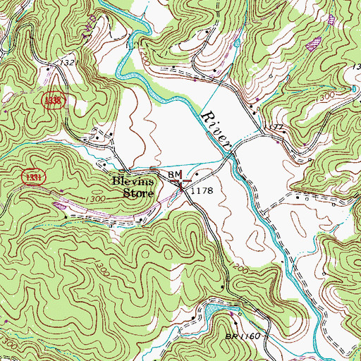 Topographic Map of Blevins Store, NC