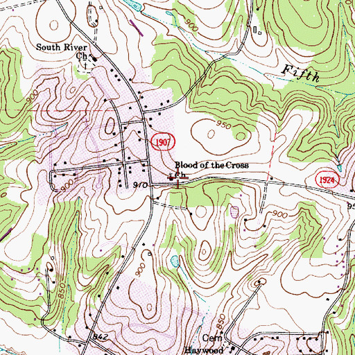 Topographic Map of Blood of the Cross Church, NC