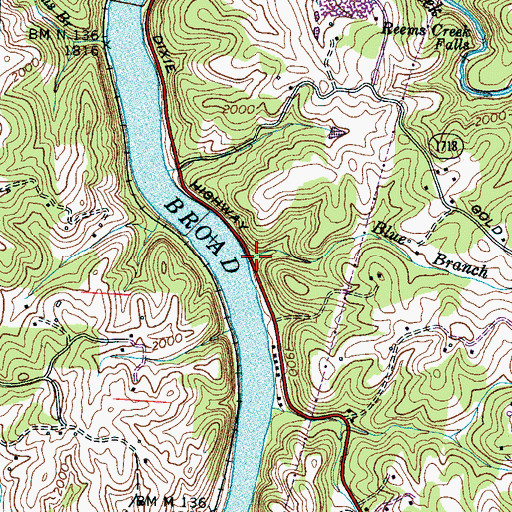 Topographic Map of Blue Branch, NC