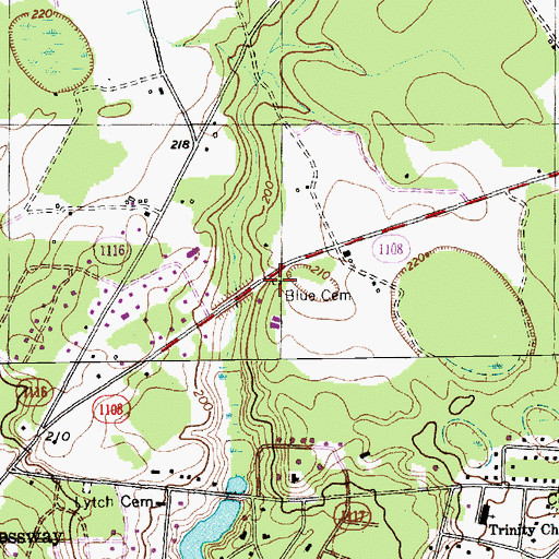 Topographic Map of Blue Cemetery, NC