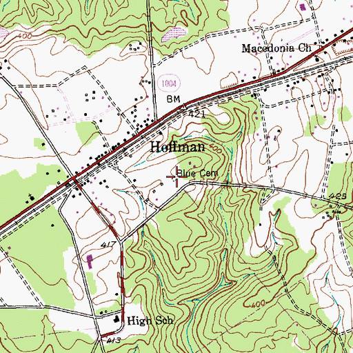 Topographic Map of Blue Cemetery, NC