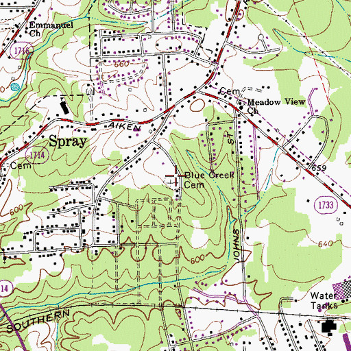 Topographic Map of Blue Creek Cemetery, NC