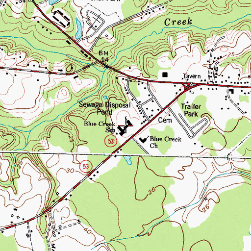 Topographic Map of Blue Creek School, NC