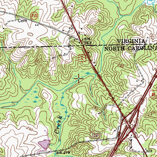 Topographic Map of Blue Mud Creek, NC