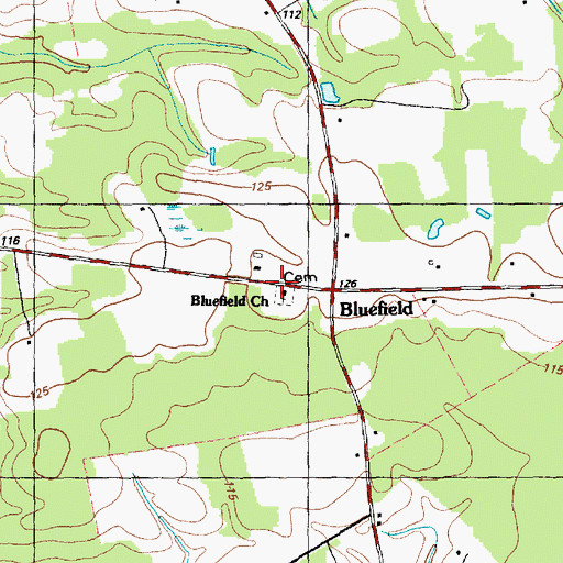 Topographic Map of Bluefield Church, NC