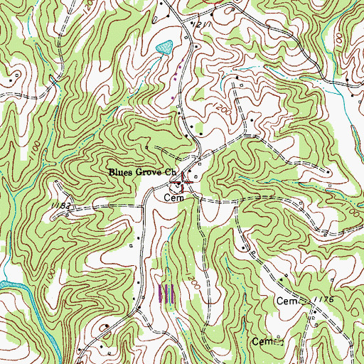 Topographic Map of Blues Grove Baptist Church, NC