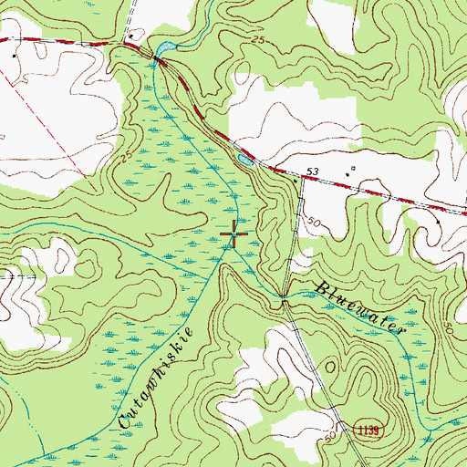 Topographic Map of Bluewater Branch, NC
