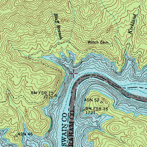 Topographic Map of Bluff Branch, NC
