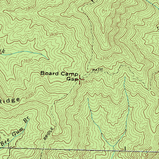 Topographic Map of Board Camp Gap, NC