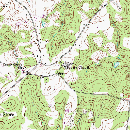 Topographic Map of Bogers Chapel, NC