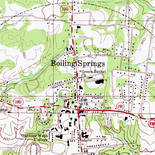 Topographic Map of Boiling Springs, NC