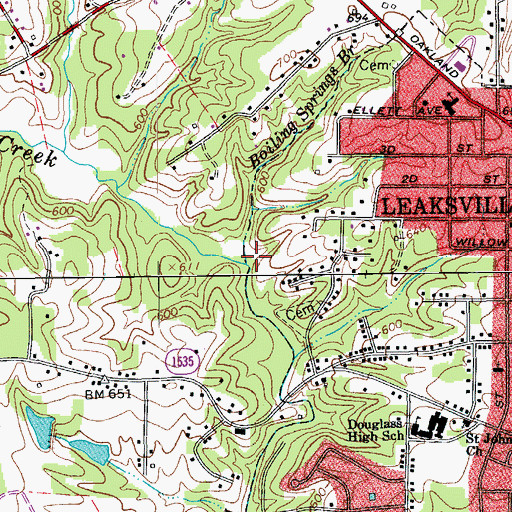 Topographic Map of Boiling Springs Branch, NC
