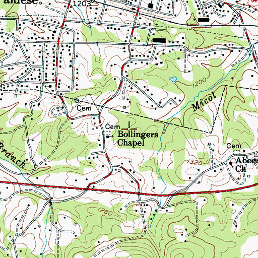Topographic Map of Bollingers Chapel, NC