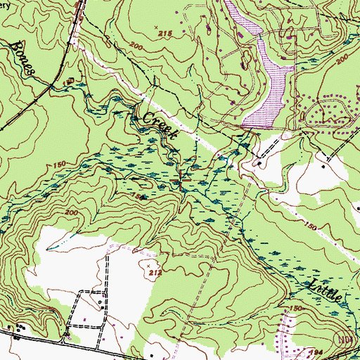 Topographic Map of Bones Creek, NC