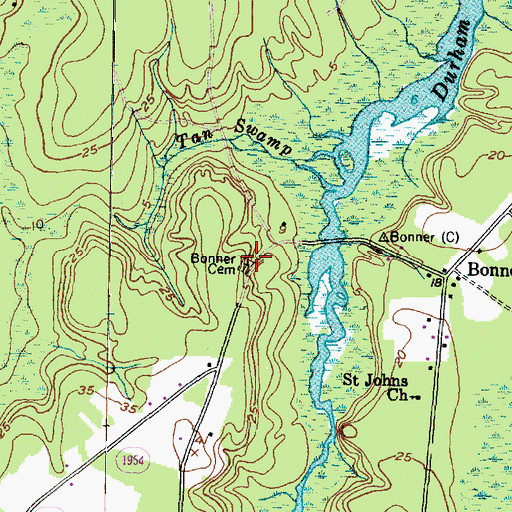 Topographic Map of Bonner Cemetery, NC