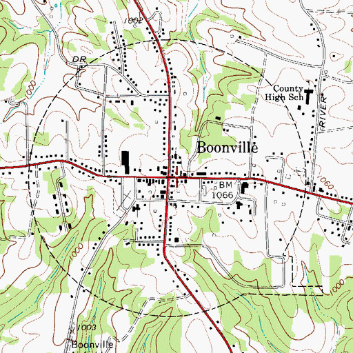 Topographic Map of Boonville, NC