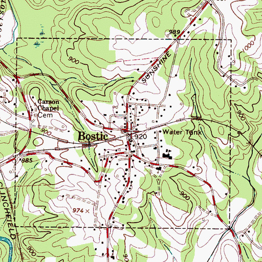 Topographic Map of Bostic, NC