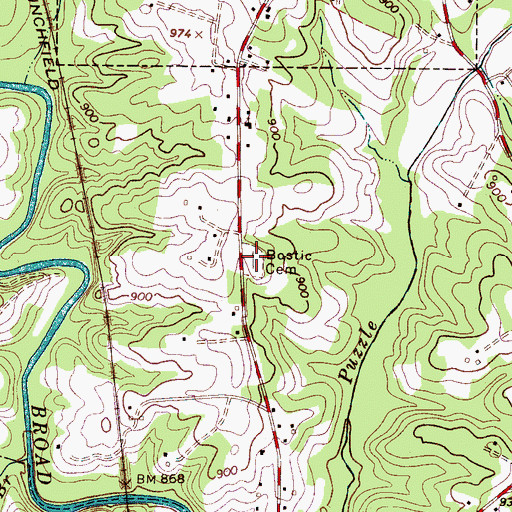 Topographic Map of Bostic Cemetery, NC
