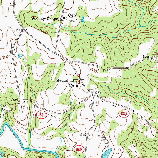 Topographic Map of Beulah Church, NC