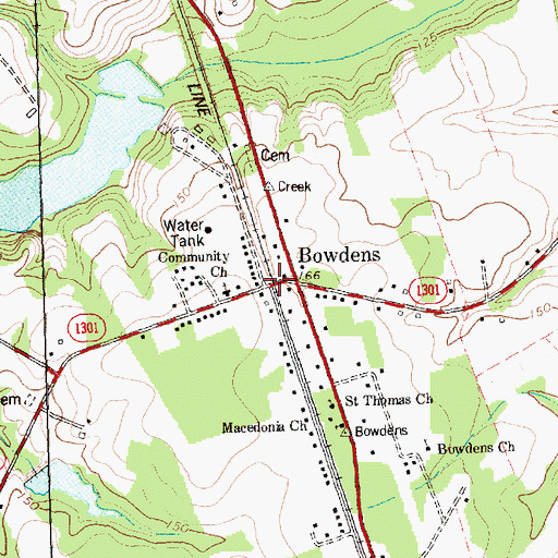 Topographic Map of Bowdens, NC