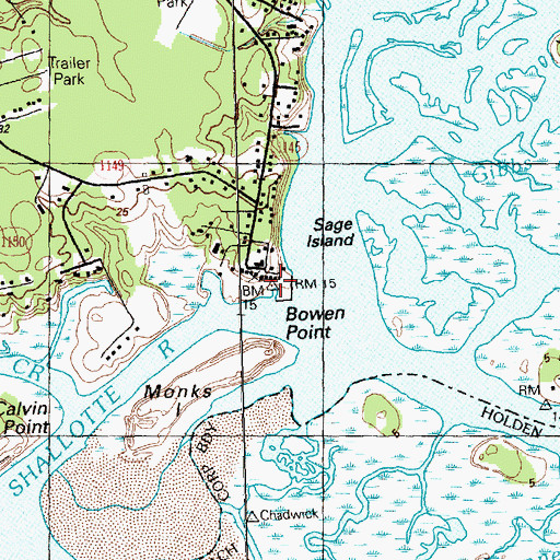 Topographic Map of Bowen Point, NC