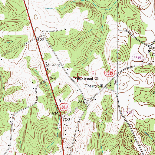 Topographic Map of Boxwood Church, NC