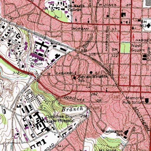 Topographic Map of Boylan Heights School, NC