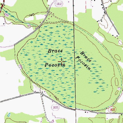 Topographic Map of Brace Pocosin, NC