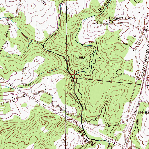 Topographic Map of Bracketts Creek, NC