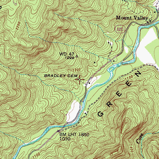 Topographic Map of Bradley Cemetery, NC