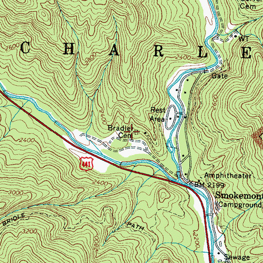 Topographic Map of Bradley Cemetery, NC