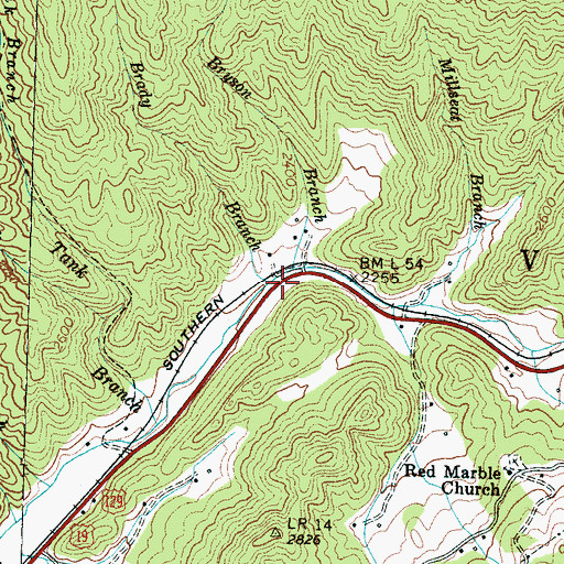 Topographic Map of Brady Branch, NC