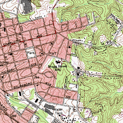 Topographic Map of Bragg Street School, NC