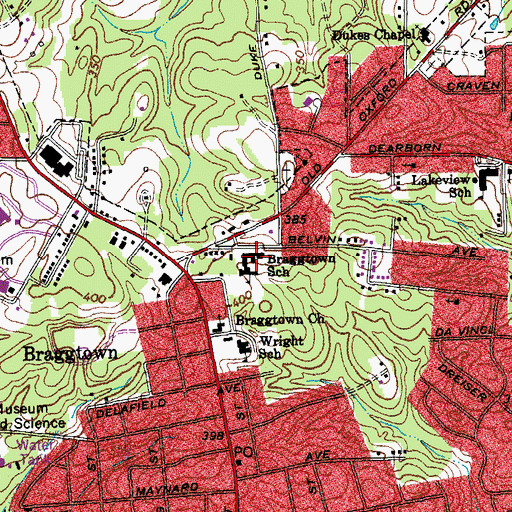 Topographic Map of Braggtown School, NC