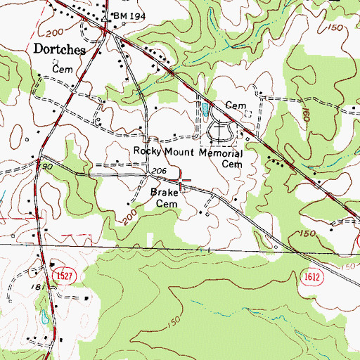 Topographic Map of Brake Cemetery, NC