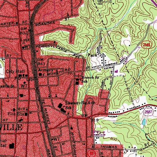 Topographic Map of Branch Street School, NC